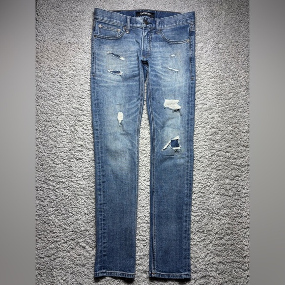 Express Jeans Mens 30 x 32 Skinny Distressed Patched Holes Casual Concert Party - Picture 1 of 8